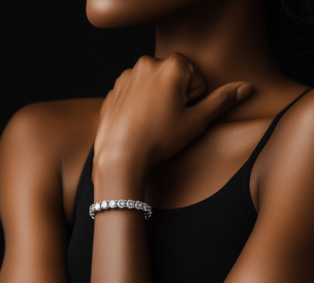 Bracelets 18K Gold Stretch Round Diamond Tennis Bracelet, 12 plus Carats, Lab Grown Diamonds