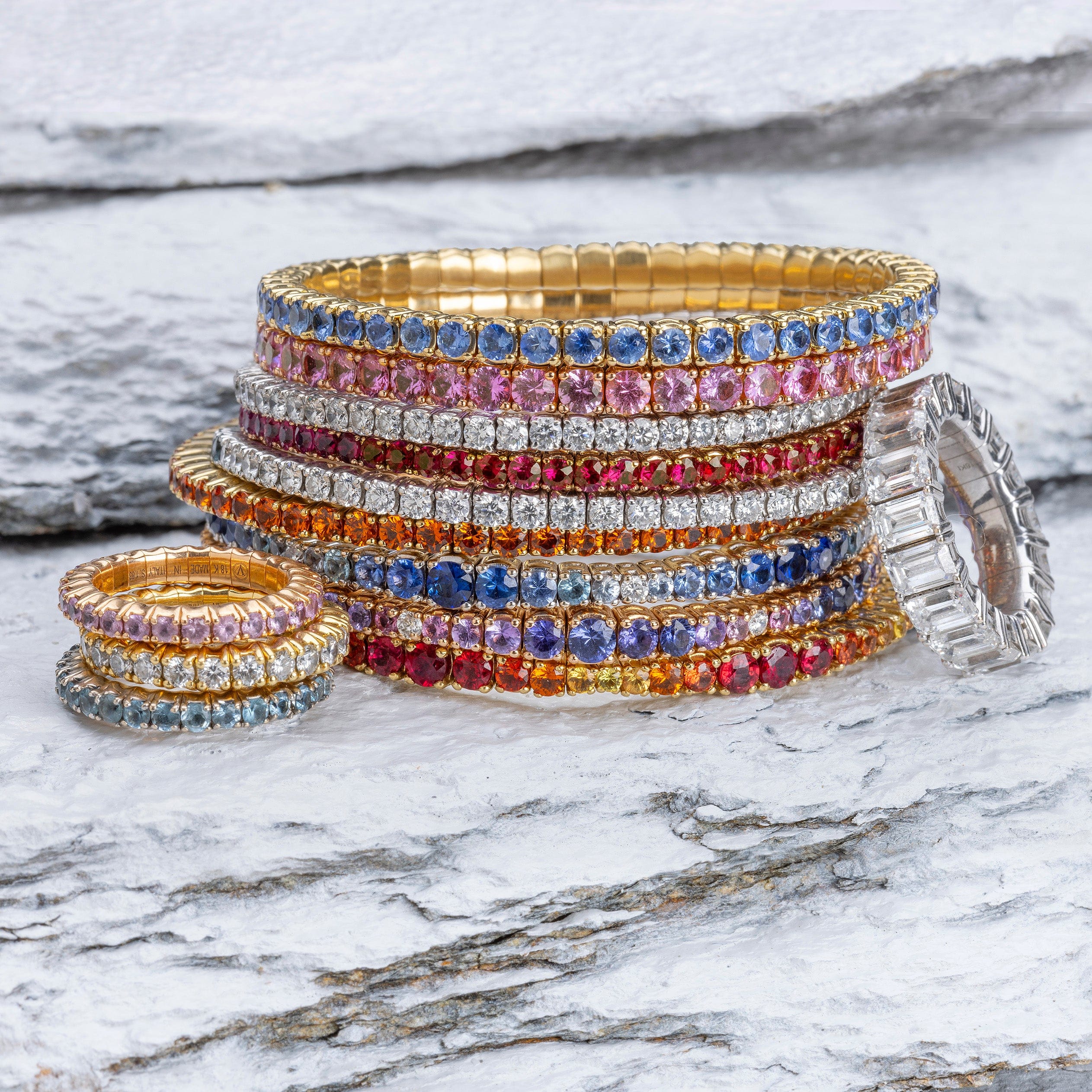 Bracelets 18K Gold Stretch & Stack Pink Sapphire Tennis Bracelet, 8.55-18 Carats