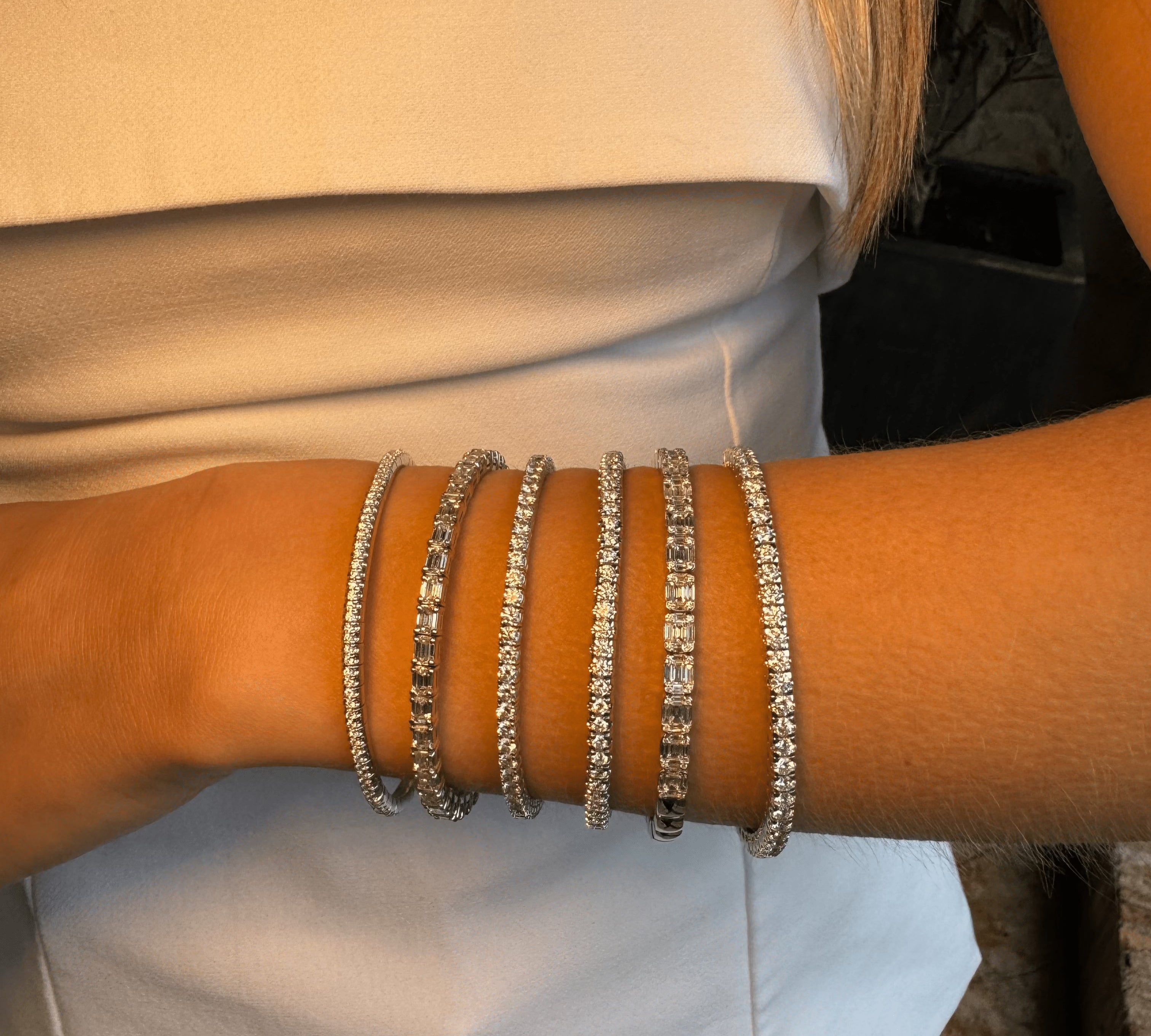 Bracelets 18K Stretch Round Diamond Mini Tennis Bracelet, 1.3  Carats, Natural Mined Diamonds
