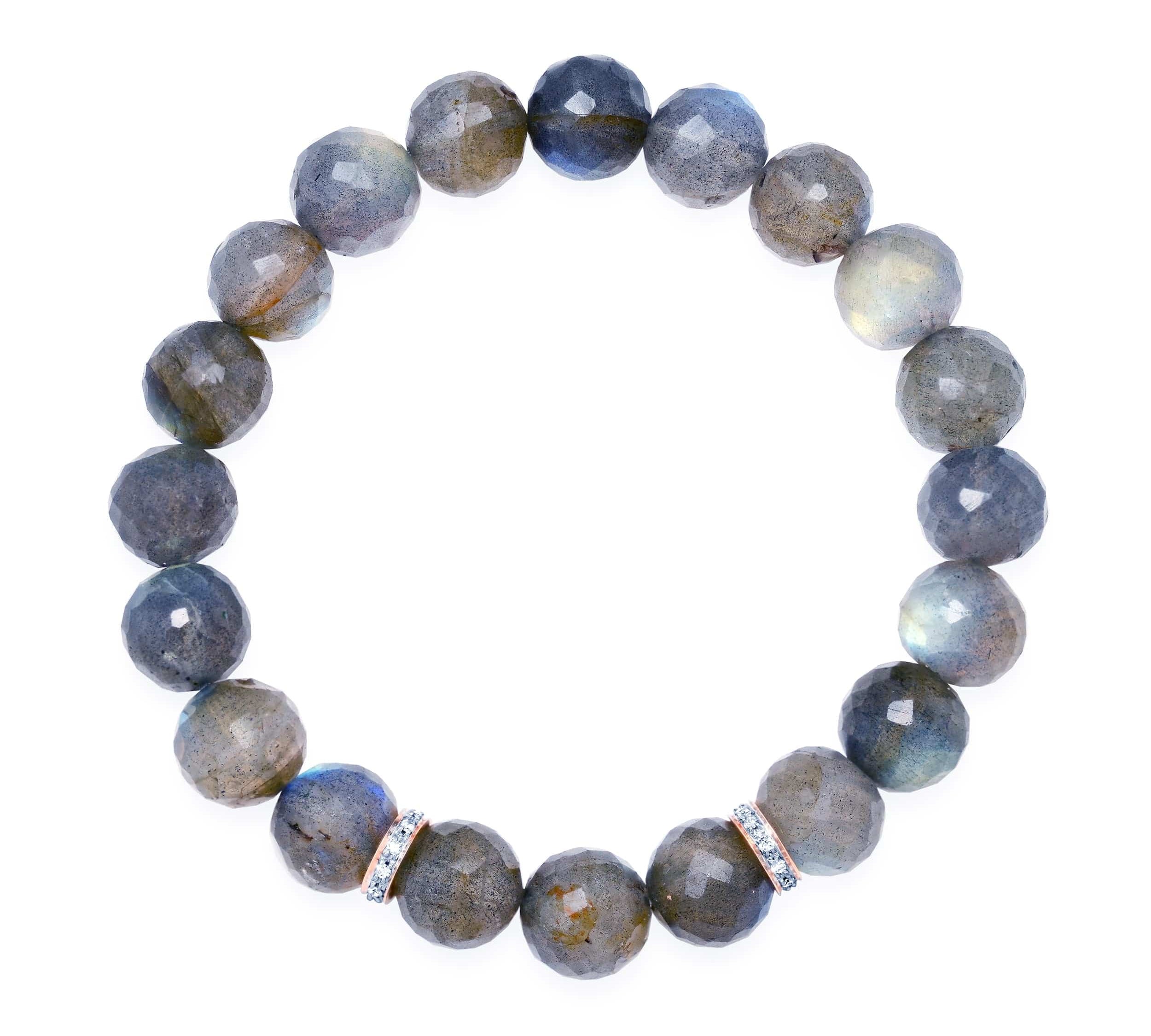 Bracelets 2 Diamond Bands / 14K 14K & 18K  Labradorite & Rose Gold Diamonds Beaded Bracelet