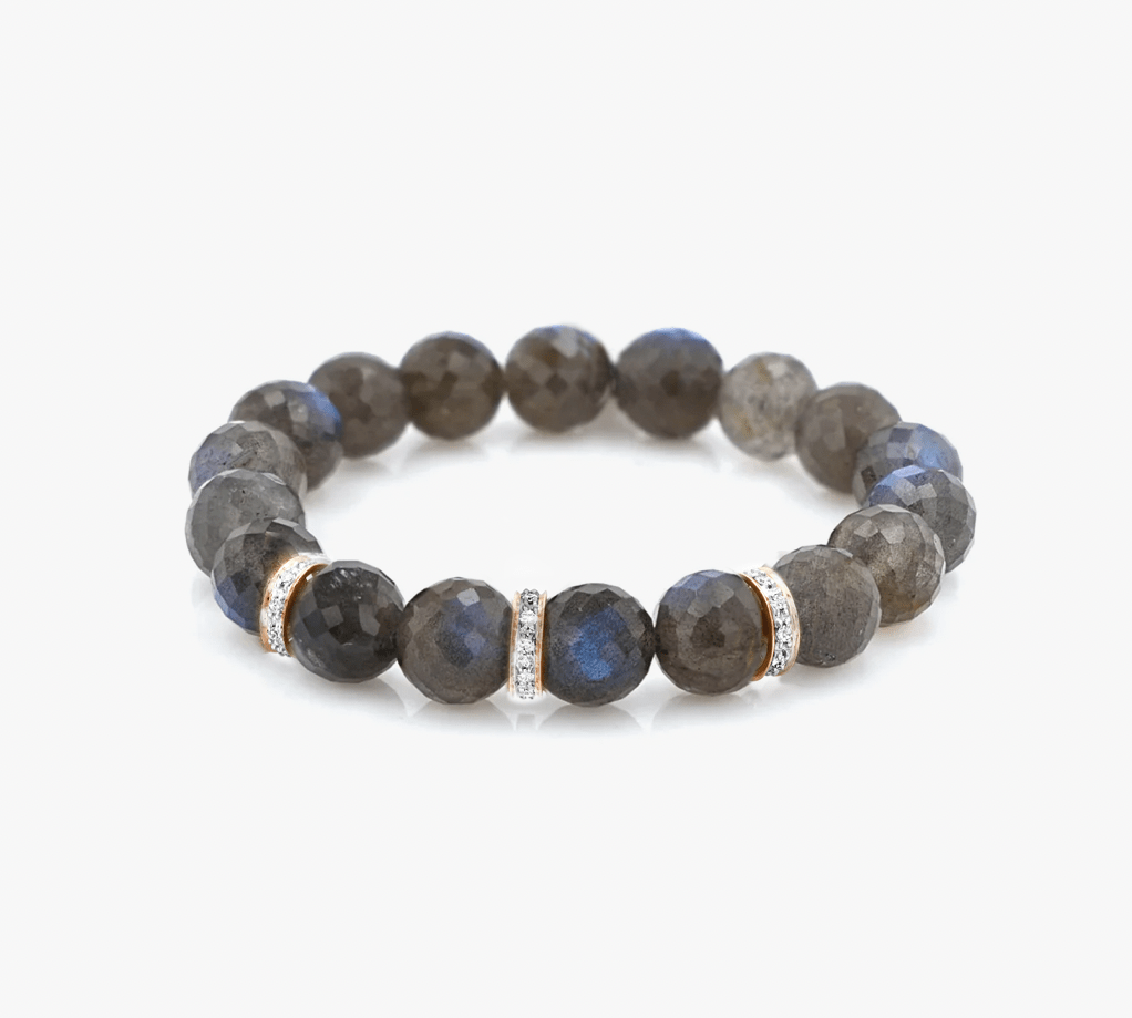 Bracelets 3 Diamond Bands / 14K 14K & 18K  Labradorite & Rose Gold Diamonds Beaded Bracelet