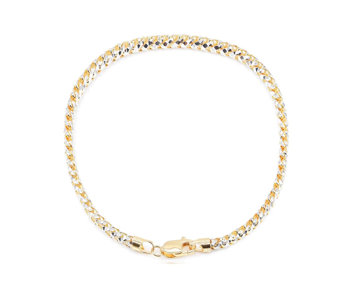 Bracelets 6.5" 14K Gold Large Franco Two Tone Diamond Cut Chain Bracelet 3mm