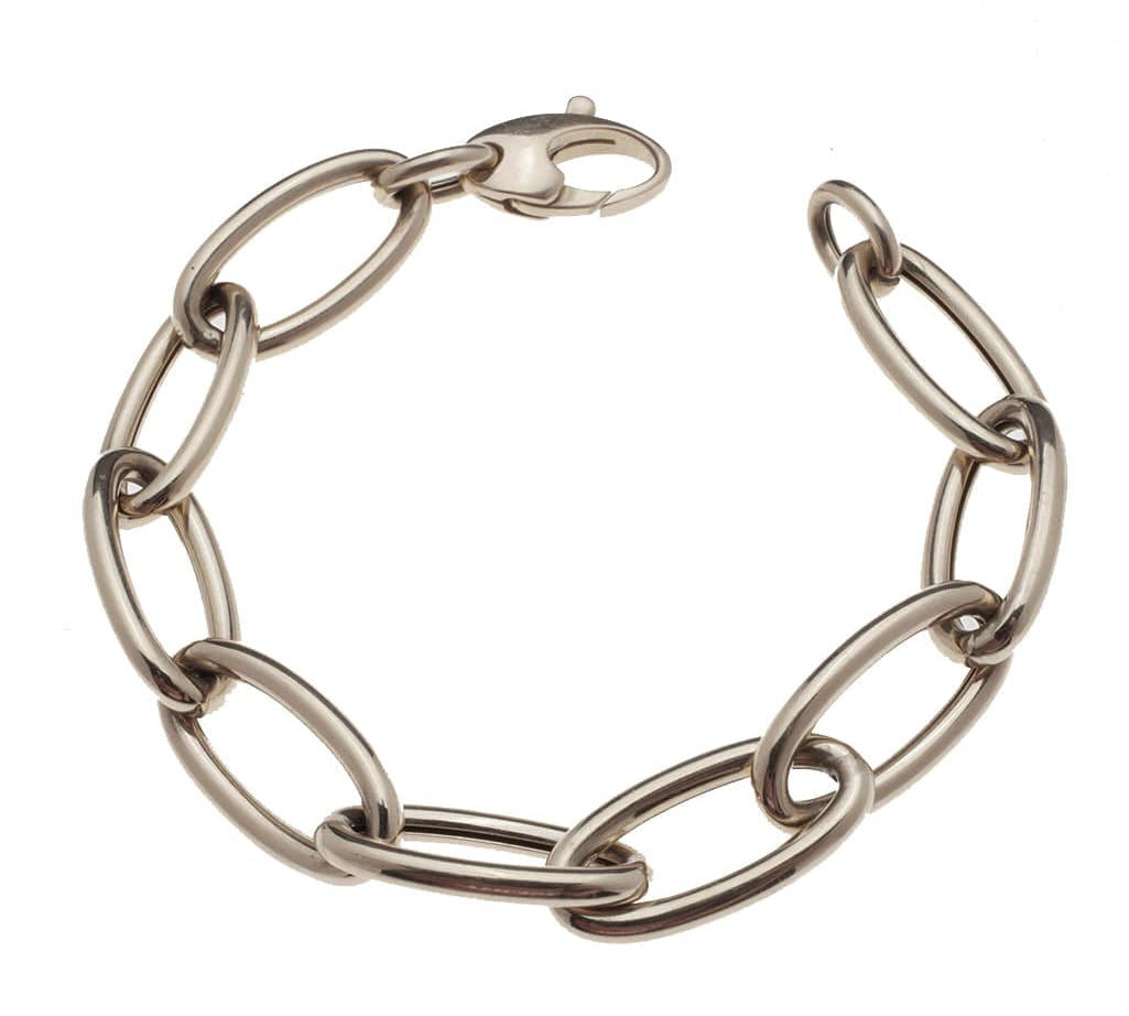Bracelets 6.5" / White Gold Large 18K Gold Elongated Round Link Bracelet