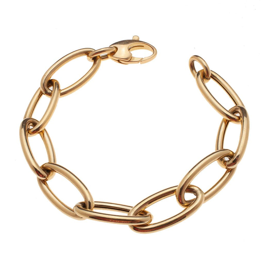 Bracelets 6.5" / Yellow Gold Large 18K Gold Elongated Round Link Bracelet