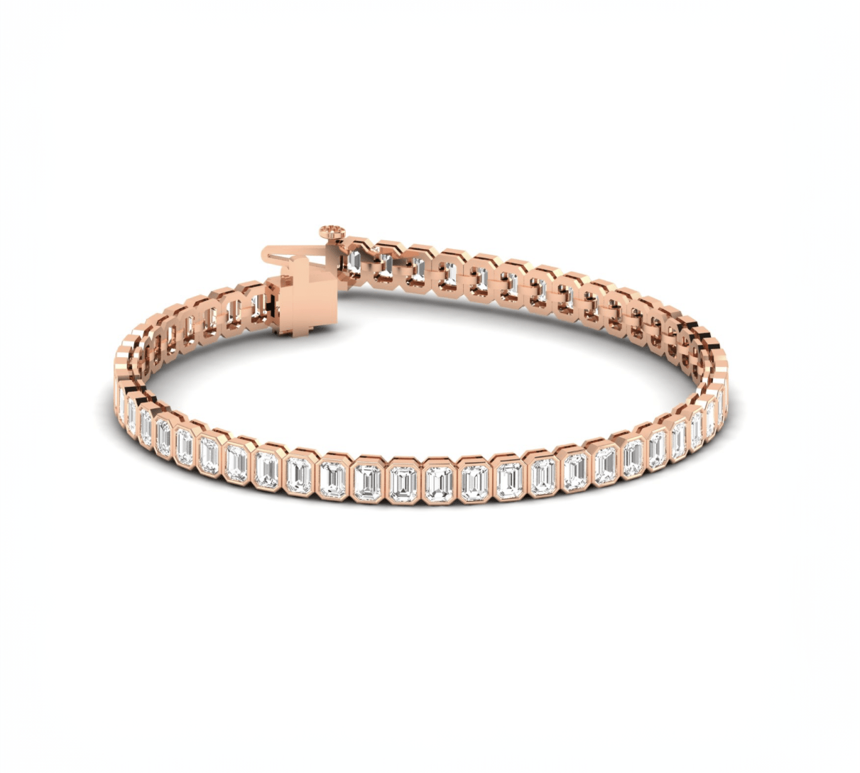 Bracelets 6" / Rose Gold / 14K 14K & 18K Gold and Emerald Cut Diamond 7-8 ct Tennis Bracelet Bezel Set, Lab Grown (Copy)