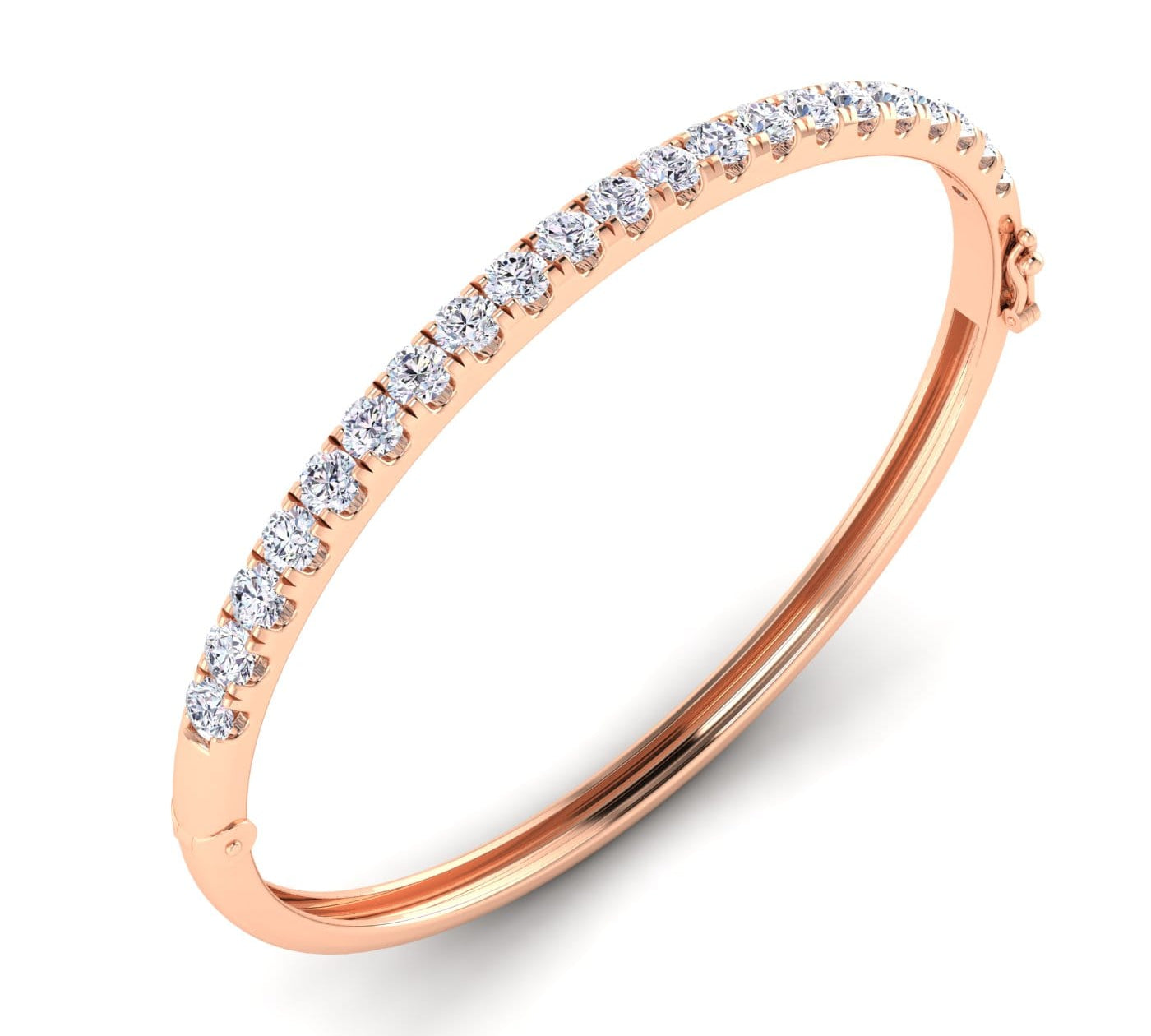 Bracelets 6" / Rose Gold / 14K 14K & 18K Gold Round Diamond Bangle Bracelet 3 ct, Lab Grown
