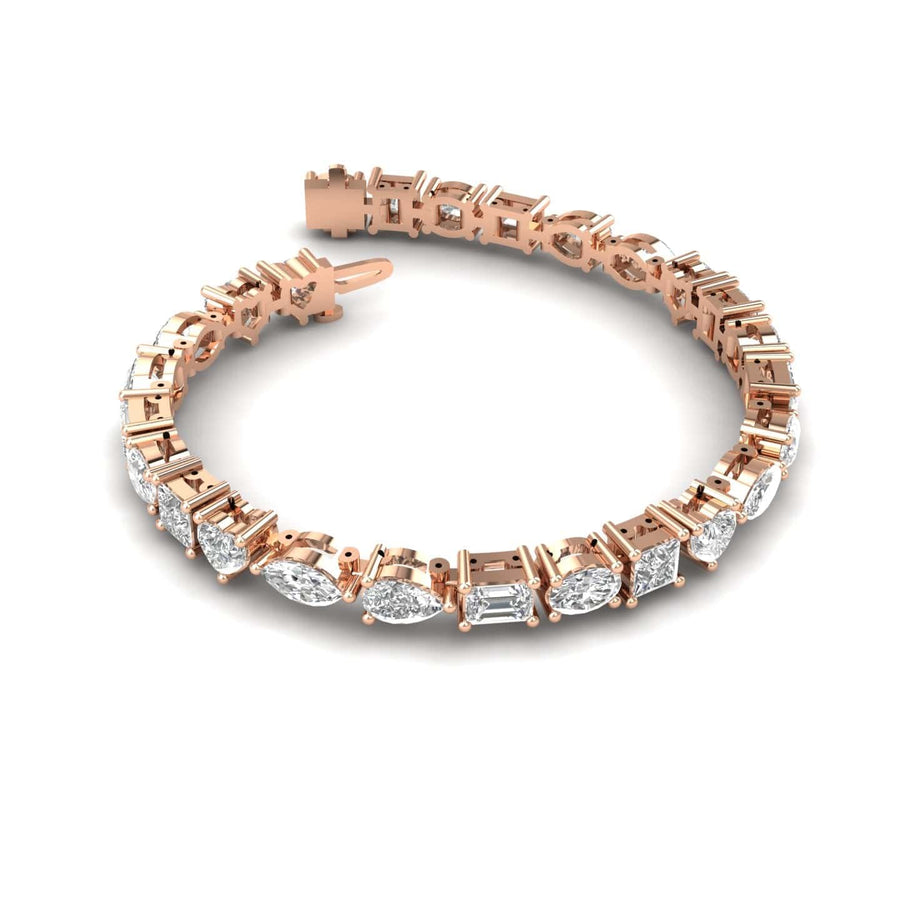 Bracelets 6" / Rose Gold / 14K 14K or 18K Gold and multi-shape Diamond 8.1 ct Tennis Bracelet Lab Grown