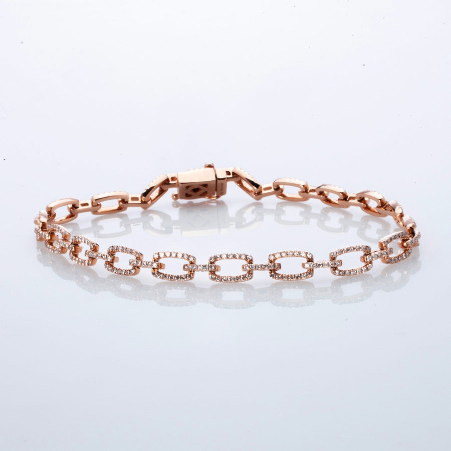 Bracelets 6" / Rose Gold 14K Gold Flat Open Round Link Micro-Pave Diamonds