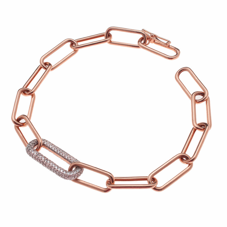 Bracelets 6" / Rose Gold 14K Paper Clip Bracelet with One Large Micro-Pave Diamond Link
