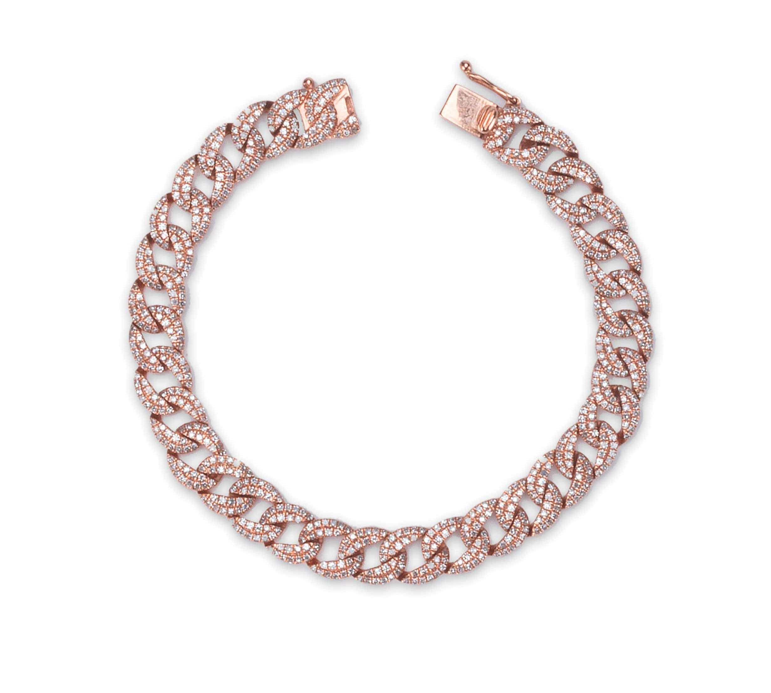 Bracelets 6" / Rose Gold Large 14K Gold and Micro-Pave Diamond Cuban Chain Bracelet Signature Piece