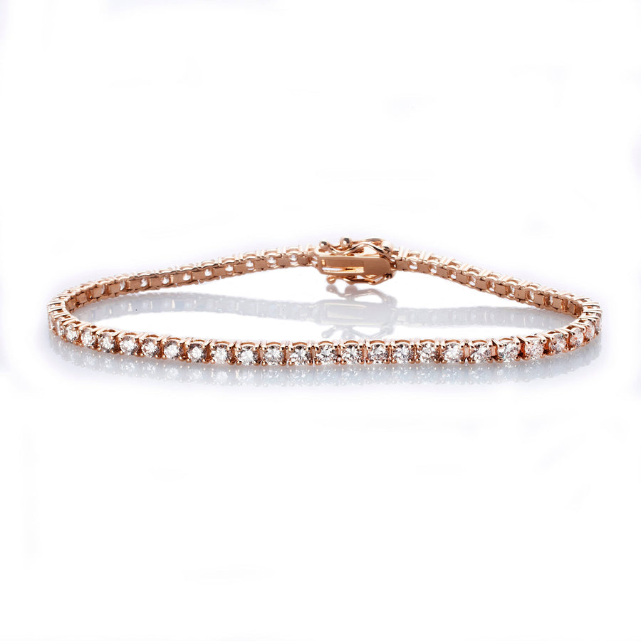 Bracelets 6" / Rose Gold Medium 14K Gold and Diamond Tennis Bracelet 3 ct 4-Prong Setting