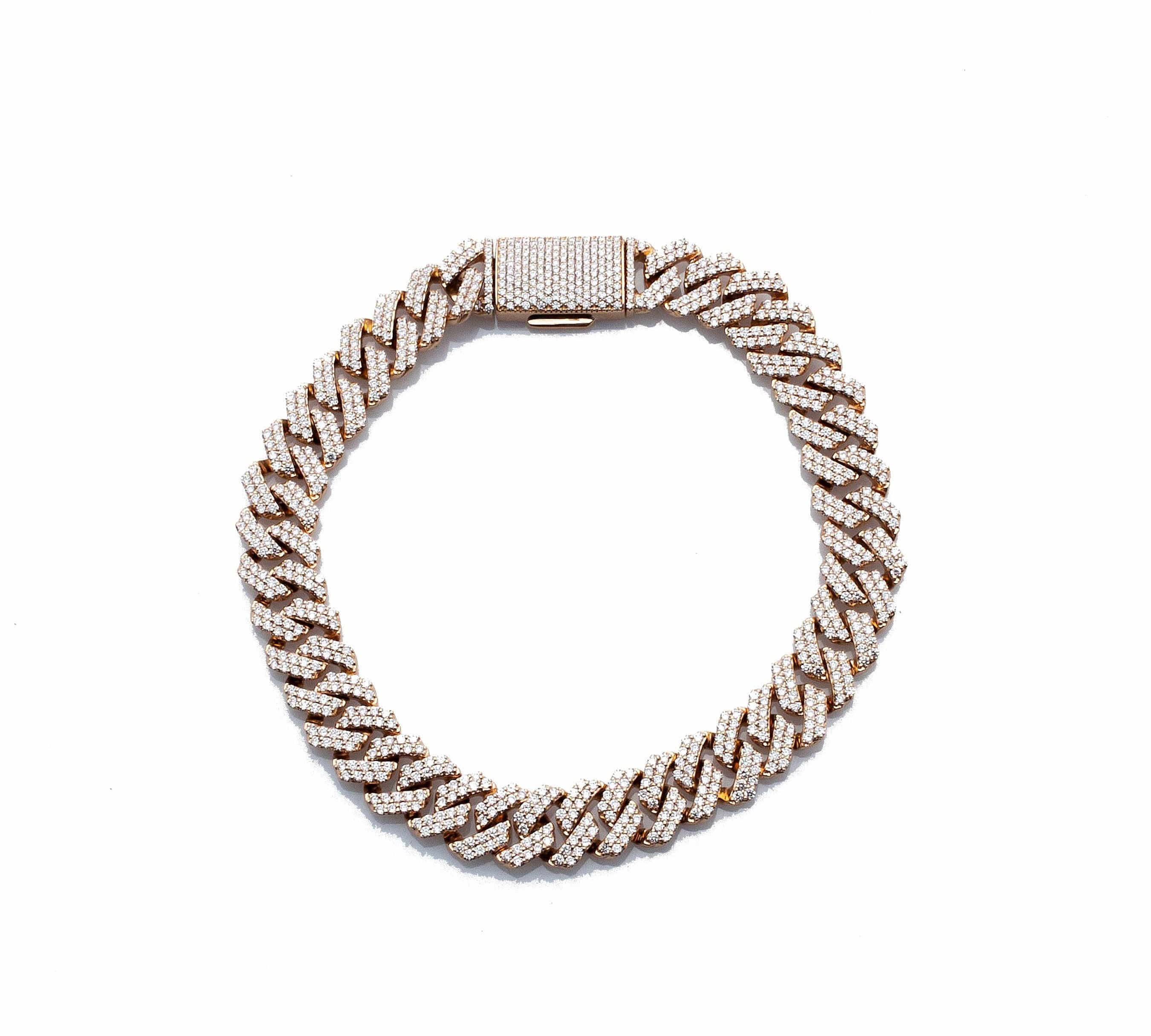 Bracelets 6" / Rose Gold Medium 14K Gold Jagged Cuban Link Micro-Pave Diamonds and Diamond Clasp