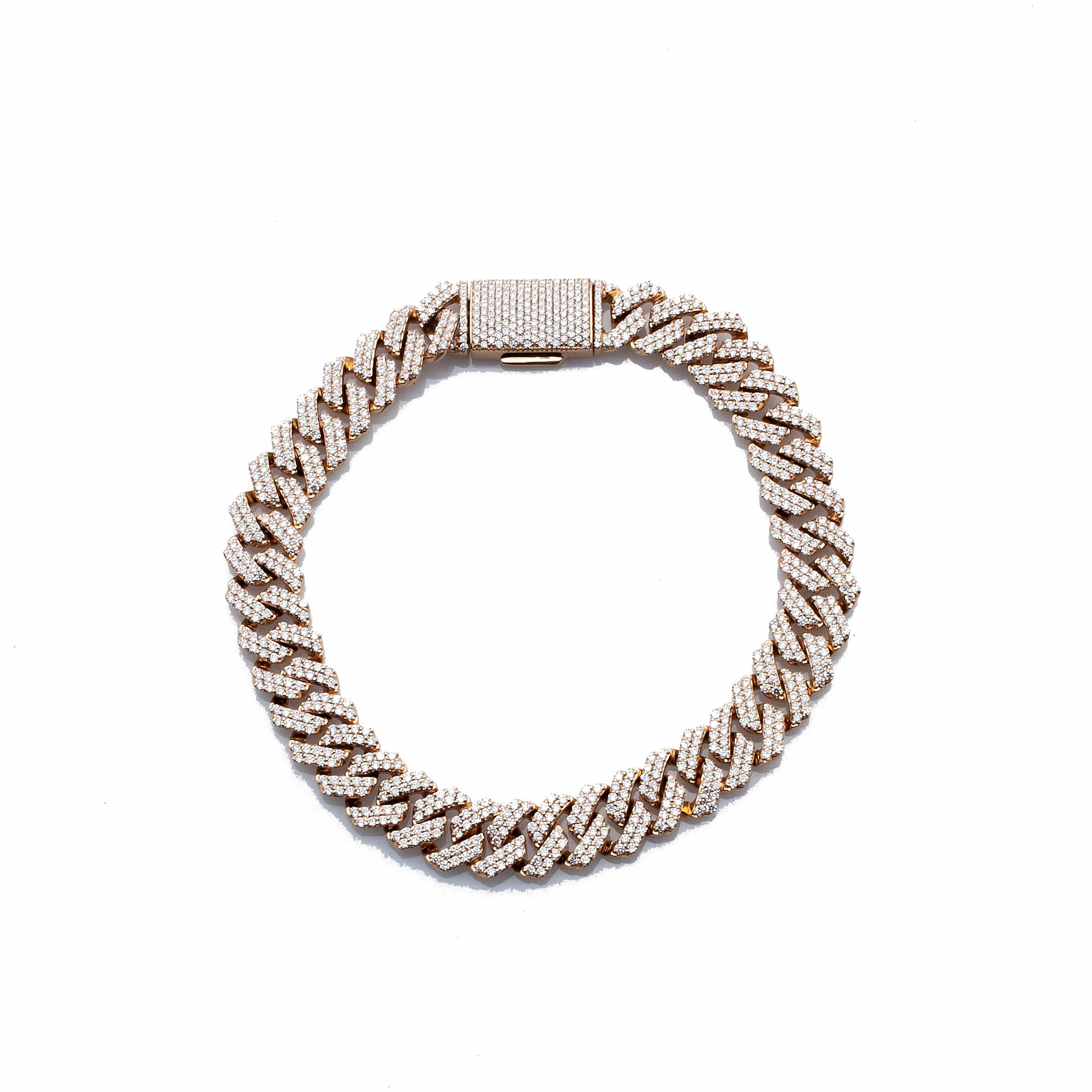 Bracelets 6" / Rose Gold Medium 14K Gold Jagged Cuban Link Micro-Pave Diamonds and Diamond Clasp
