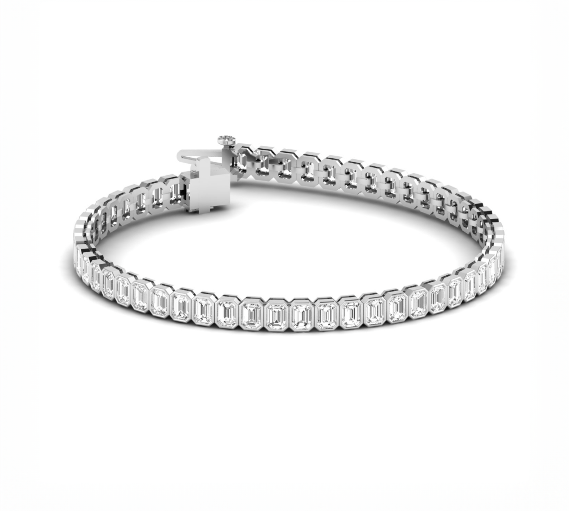Bracelets 6" / White Gold / 14K 14K & 18K Gold and Emerald Cut Diamond 7-8 ct Tennis Bracelet Bezel Set, Lab Grown (Copy)