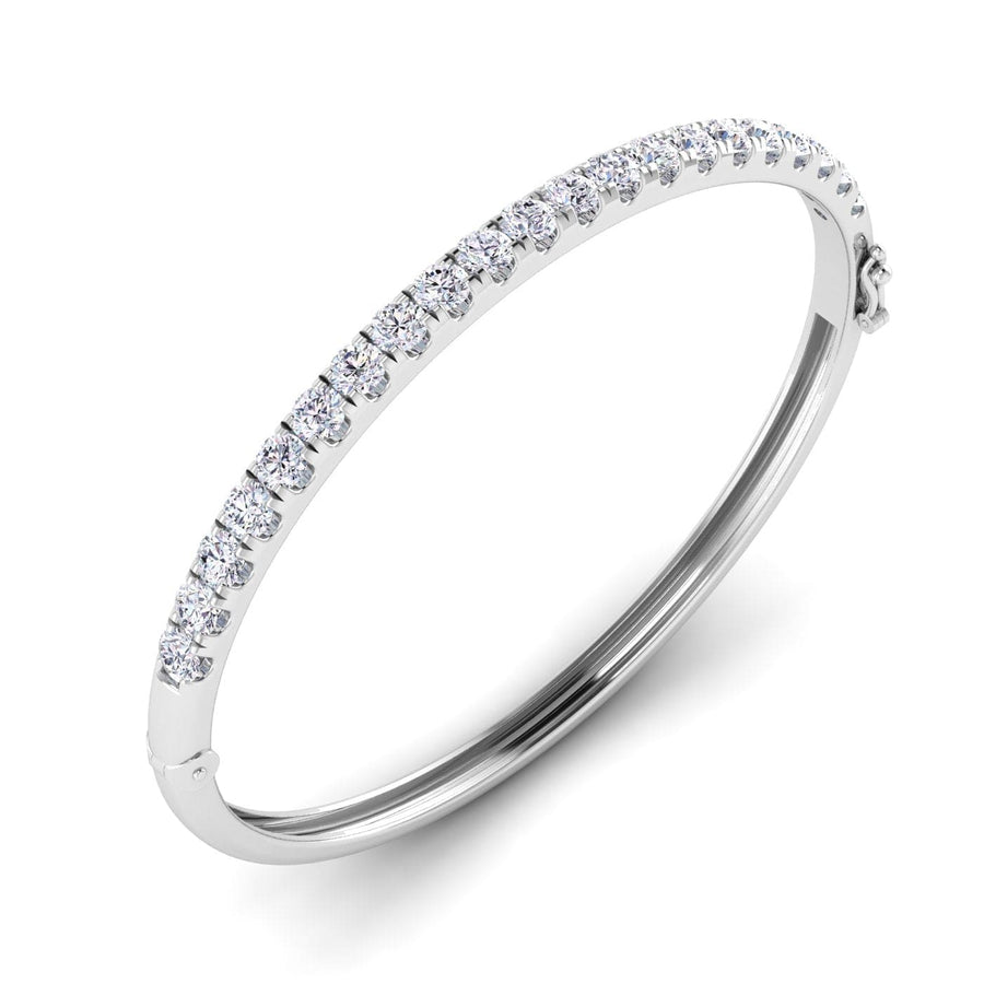 Bracelets 6" / White Gold / 14K 14K & 18K Gold Round Diamond Bangle Bracelet 3 ct, Lab Grown