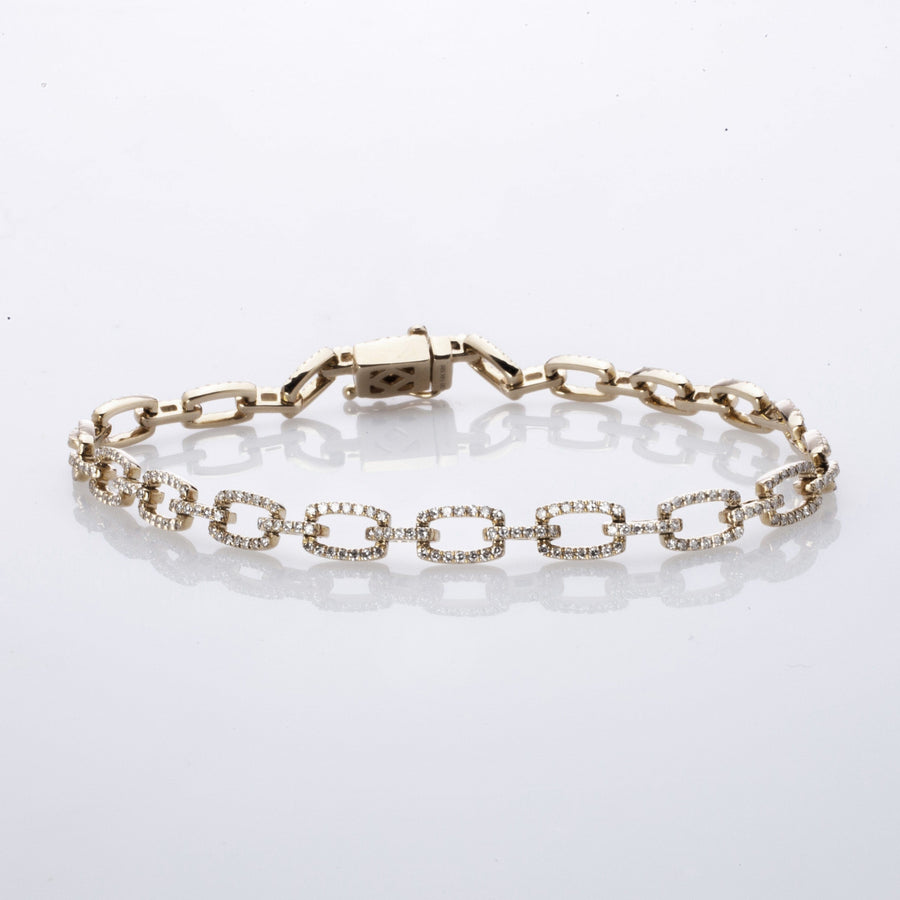 Bracelets 6" / White Gold 14K Gold Flat Open Round Link Micro-Pave Diamonds