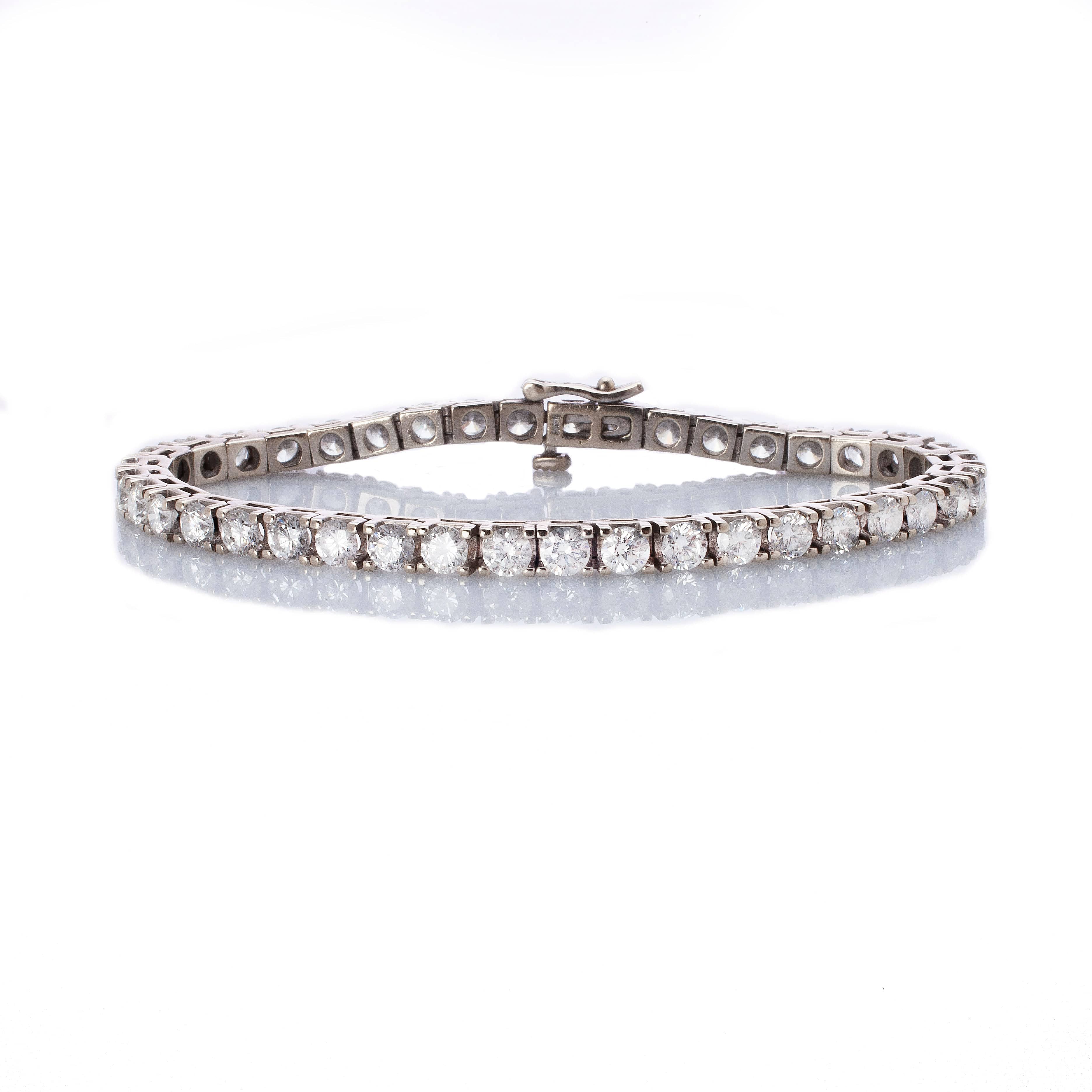Bracelets 6" / White Gold / 14K Large 14K Gold and Diamond Tennis Bracelet 4-Prong Setting