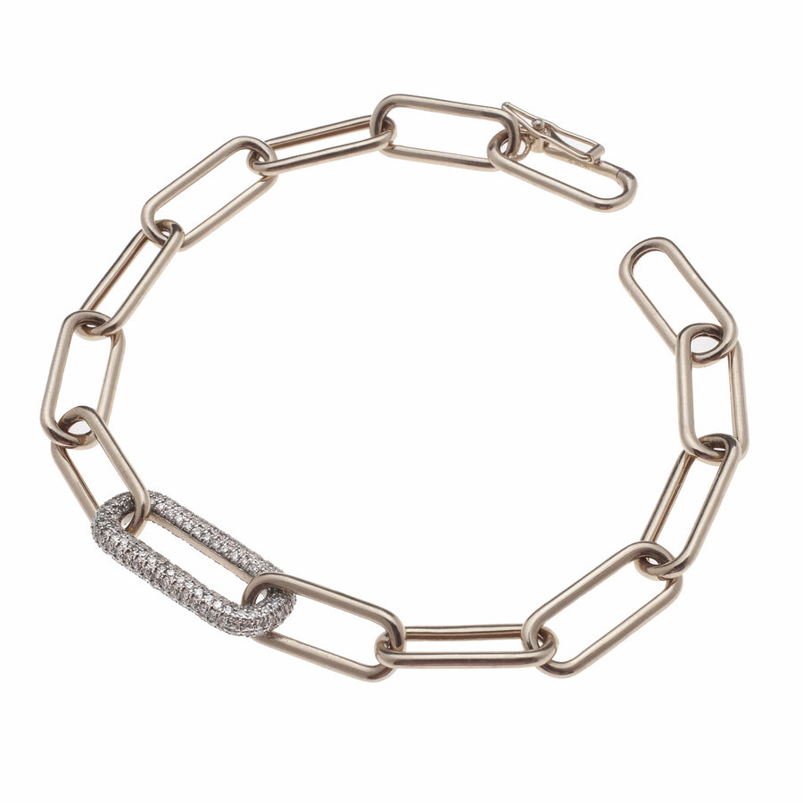 Bracelets 6" / White Gold 14K Paper Clip Bracelet with One Large Micro-Pave Diamond Link