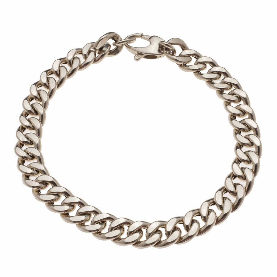 Bracelets 6" / White Gold Large Flat 14K Gold Cuban Link Bracelet 9.5mm