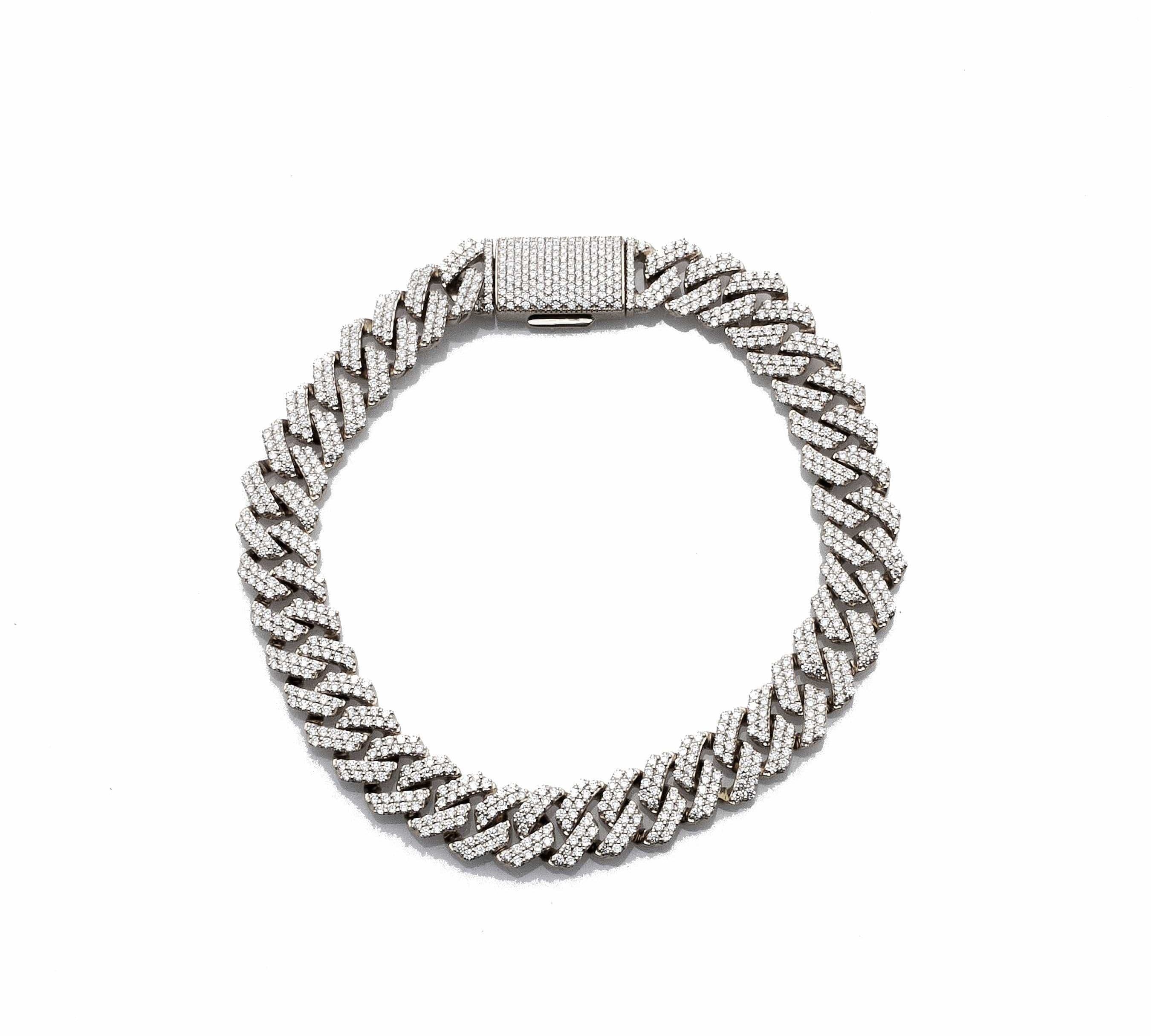 Bracelets 6" / White Gold Medium 14K Gold Jagged Cuban Link Micro-Pave Diamonds and Diamond Clasp