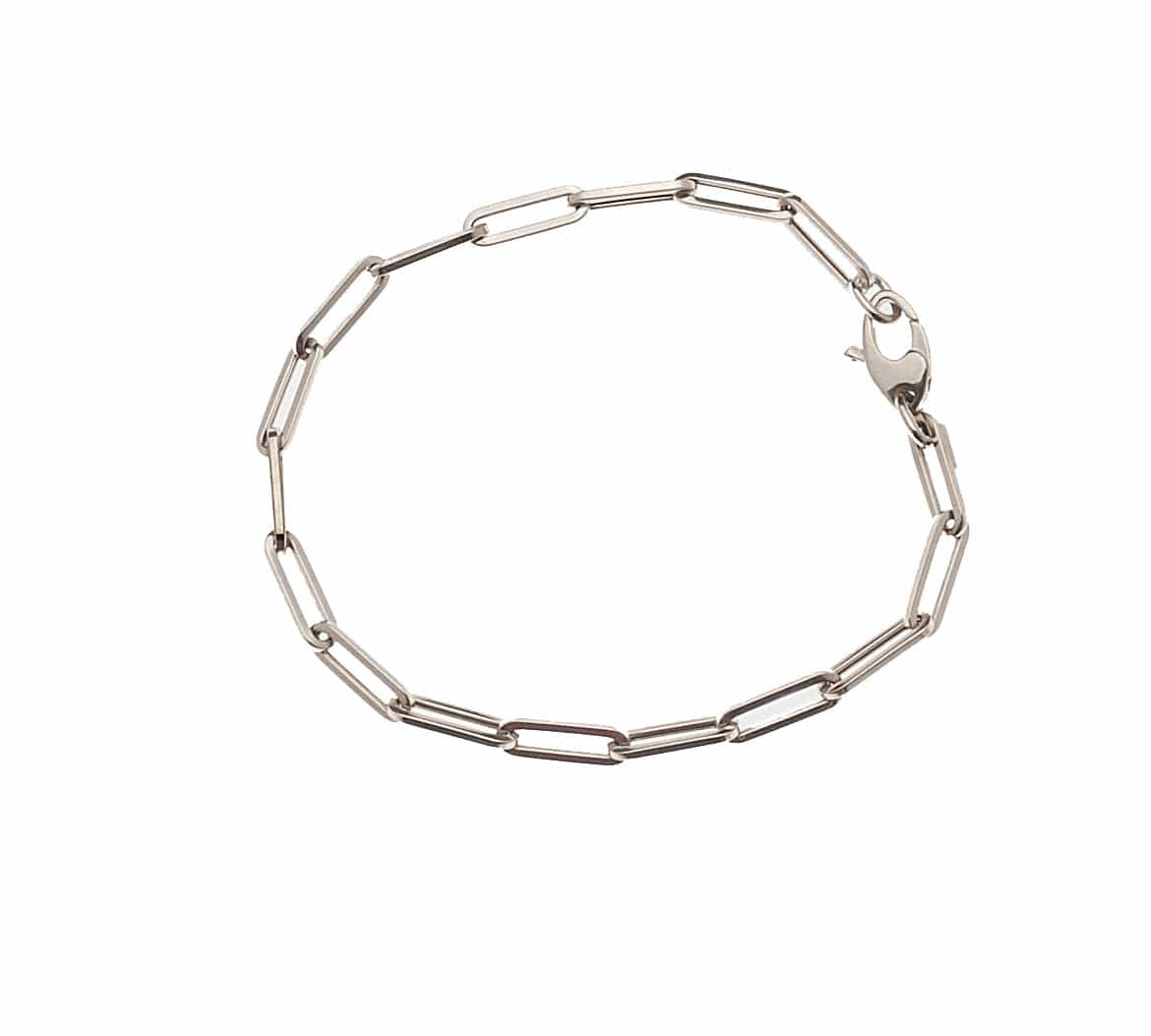 Bracelets 6" / White Gold Small 14K Gold Paper Clip Link Bracelet, no clasp