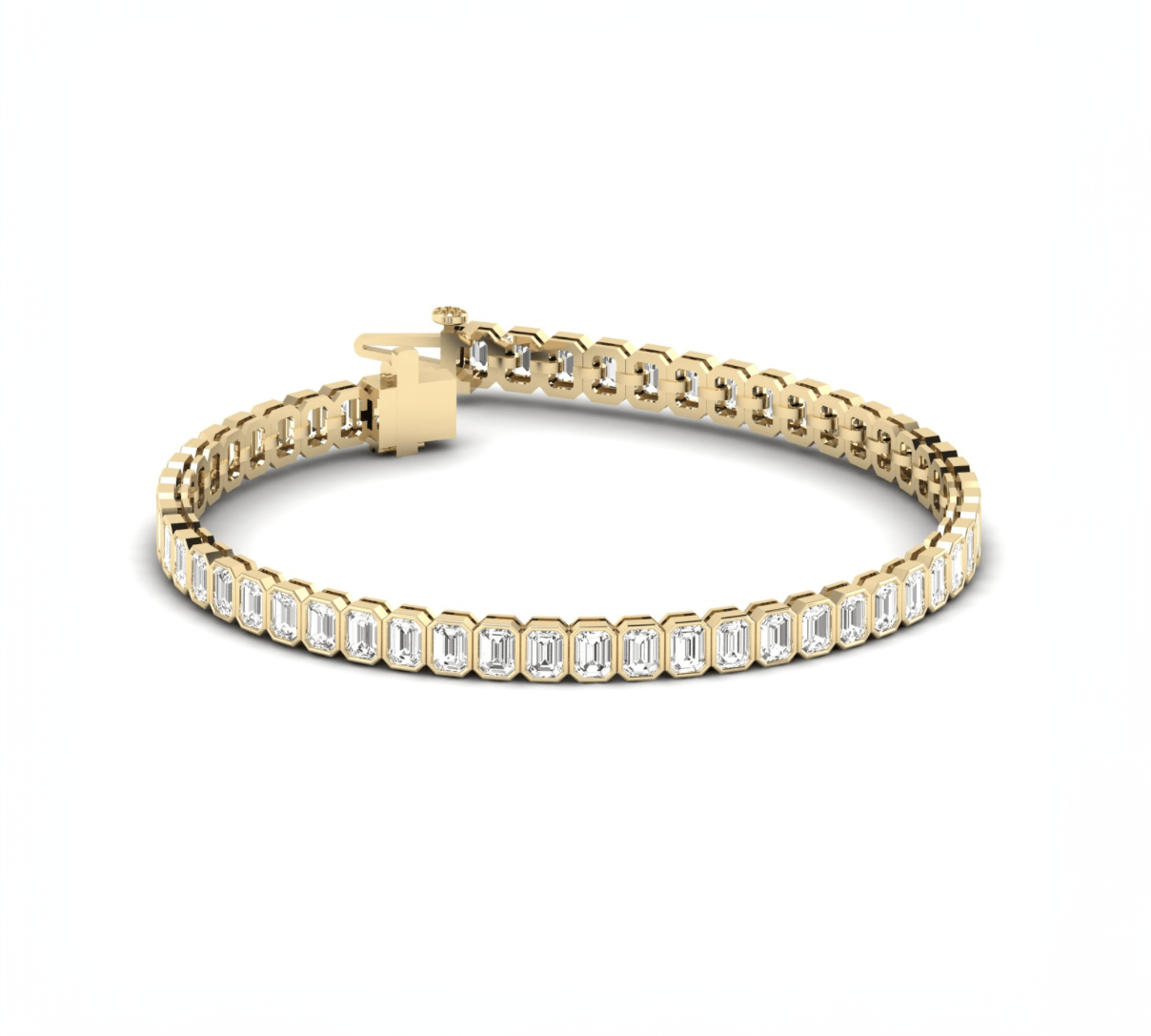 Bracelets 6" / Yellow Gold / 14K 14K & 18K Gold and Emerald Cut Diamond 7-8 ct Tennis Bracelet Bezel Set, Lab Grown (Copy)
