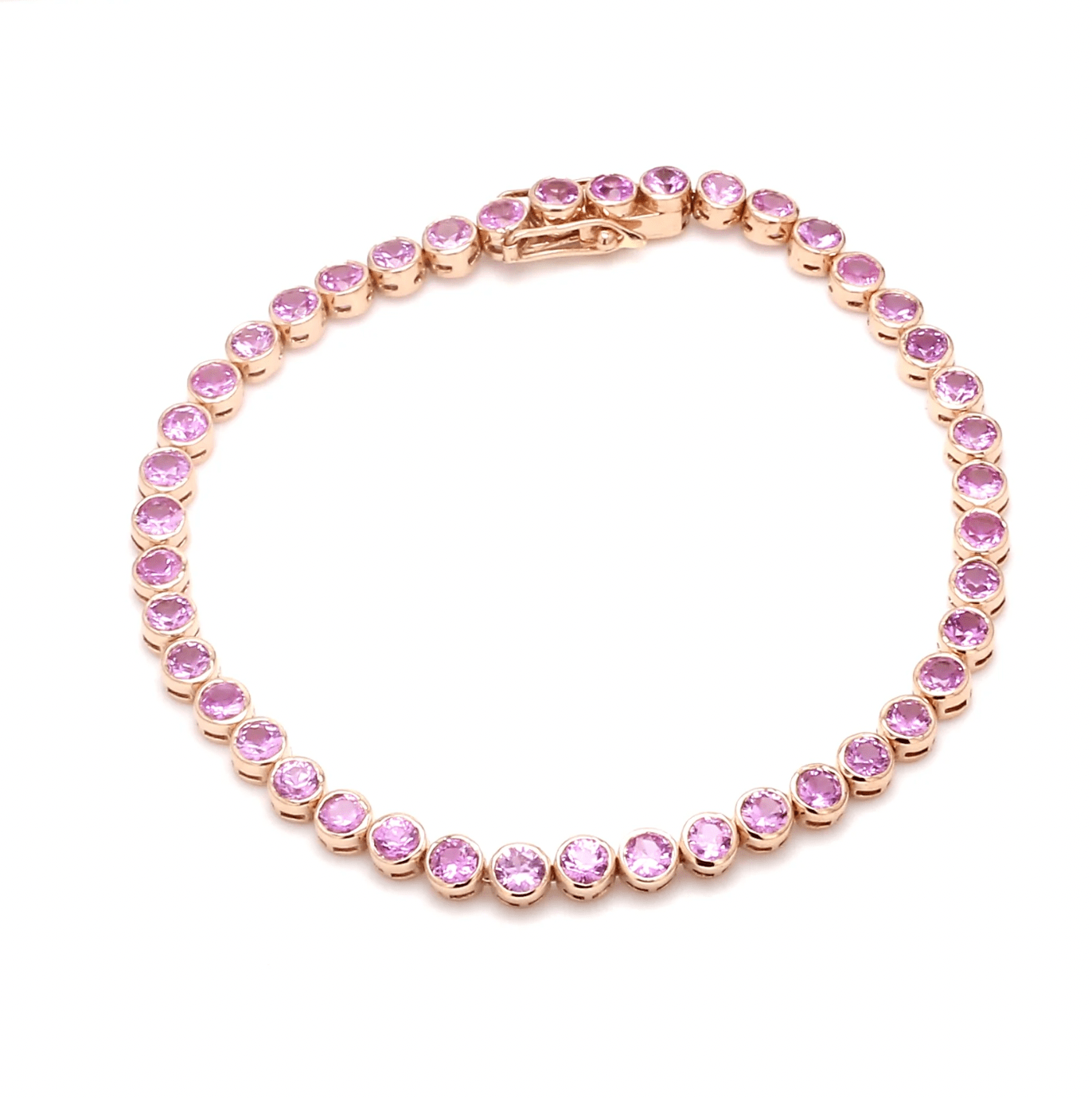 Bracelets 6" / yellow gold / 14K 14K & 18K Gold Pink Sapphire Bezel Tennis Bracelet, Large