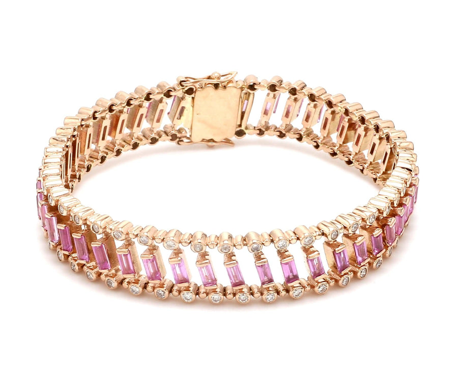 Bracelets 6" / yellow gold / 14K 14K & 18K Gold Pink Sapphire Dot-Dash Bracelet
