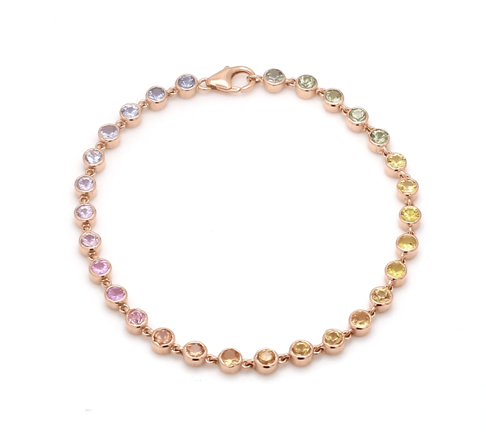 Bracelets 6" / yellow gold / 14K 14K & 18K Gold Rainbow Sapphire Bezel Link Bracelet