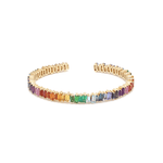 Bracelets 6" / yellow gold / 14K 14K & 18K Gold Rainbow Sapphire Random Set Baguette 3/4 Bangle Cuff Tennis Bracelet