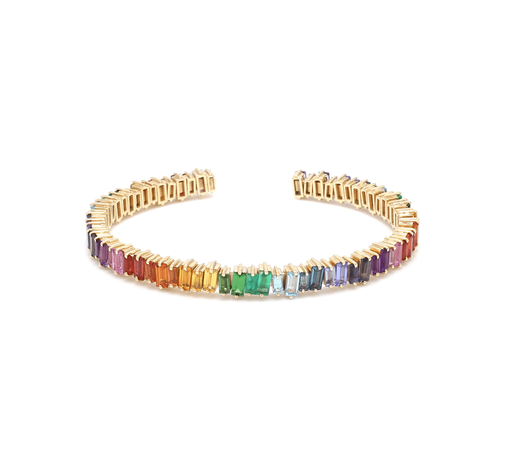 Bracelets 6" / yellow gold / 14K 14K & 18K Gold Rainbow Sapphire Random Set Baguette 3/4 Bangle Cuff Tennis Bracelet