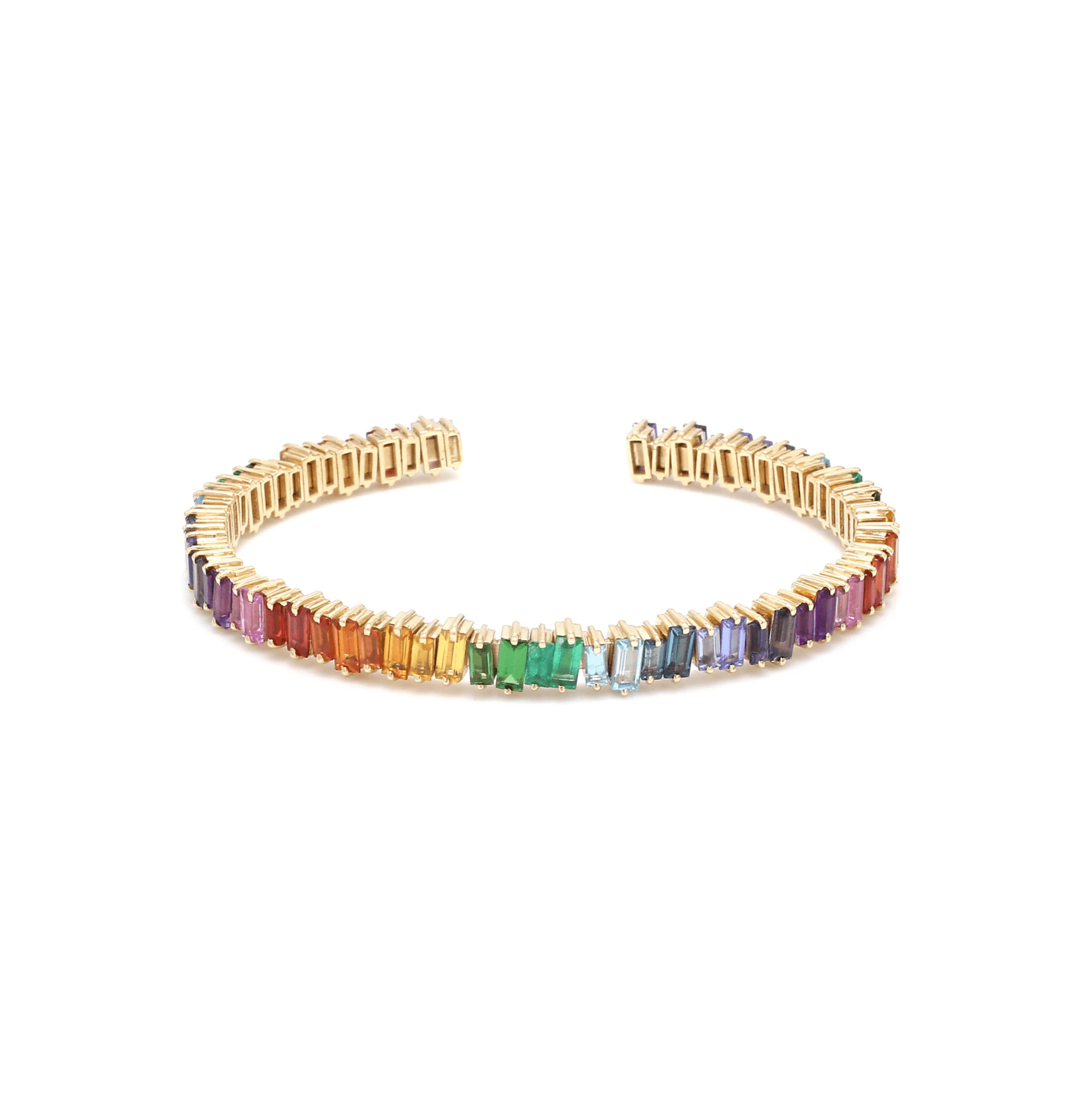 Bracelets 6" / yellow gold / 14K 14K & 18K Gold Rainbow Sapphire Random Set Baguette 3/4 Bangle Cuff Tennis Bracelet