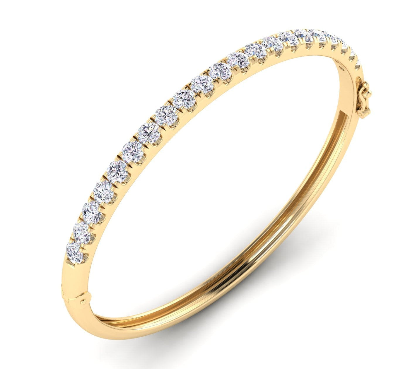 Bracelets 6" / Yellow Gold / 14K 14K & 18K Gold Round Diamond Bangle Bracelet 3 ct, Lab Grown
