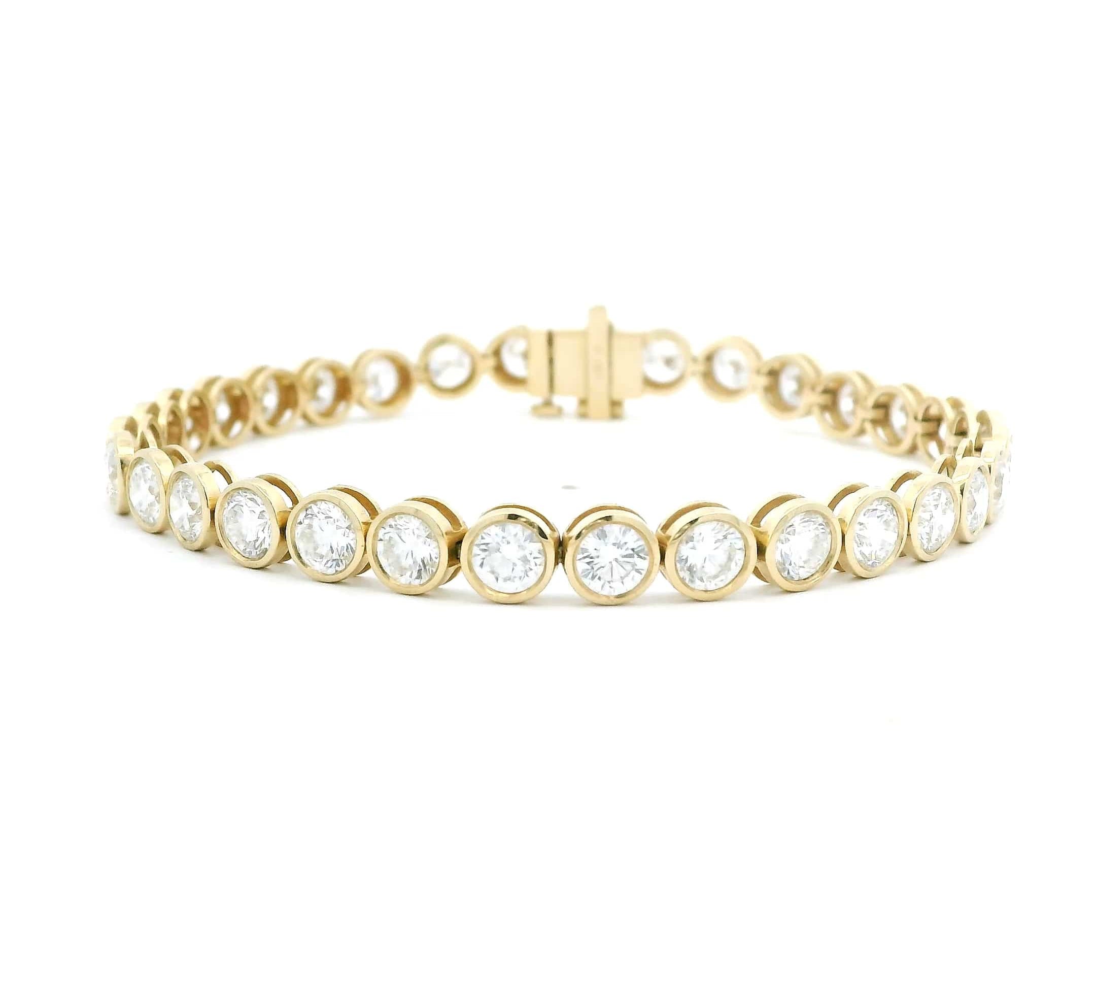 Bracelets 6" / Yellow Gold / 14K 14K Gold and Diamond Tennis Bracelet Bezel Set, 9.76 cts Lab Grown