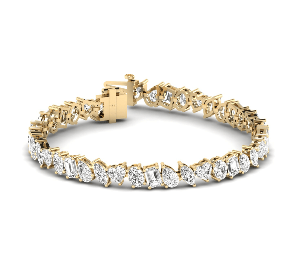 Bracelets 6" / Yellow Gold / 14K 14K or 18K Gold and Multi-Shape Diamond 14.1 ct Tennis Bracelet, Lab Grown