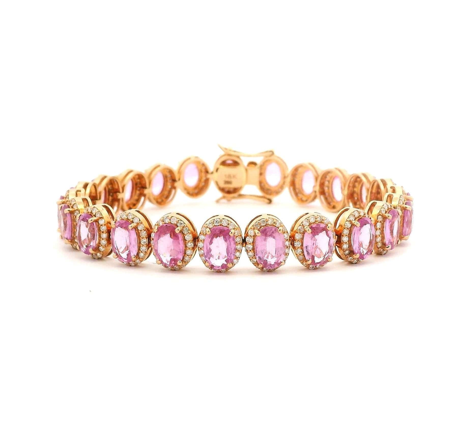 Bracelets 6" / yellow gold / 14K 18K Gold Pink Sapphire Surrounded By Diamonds Bracelet