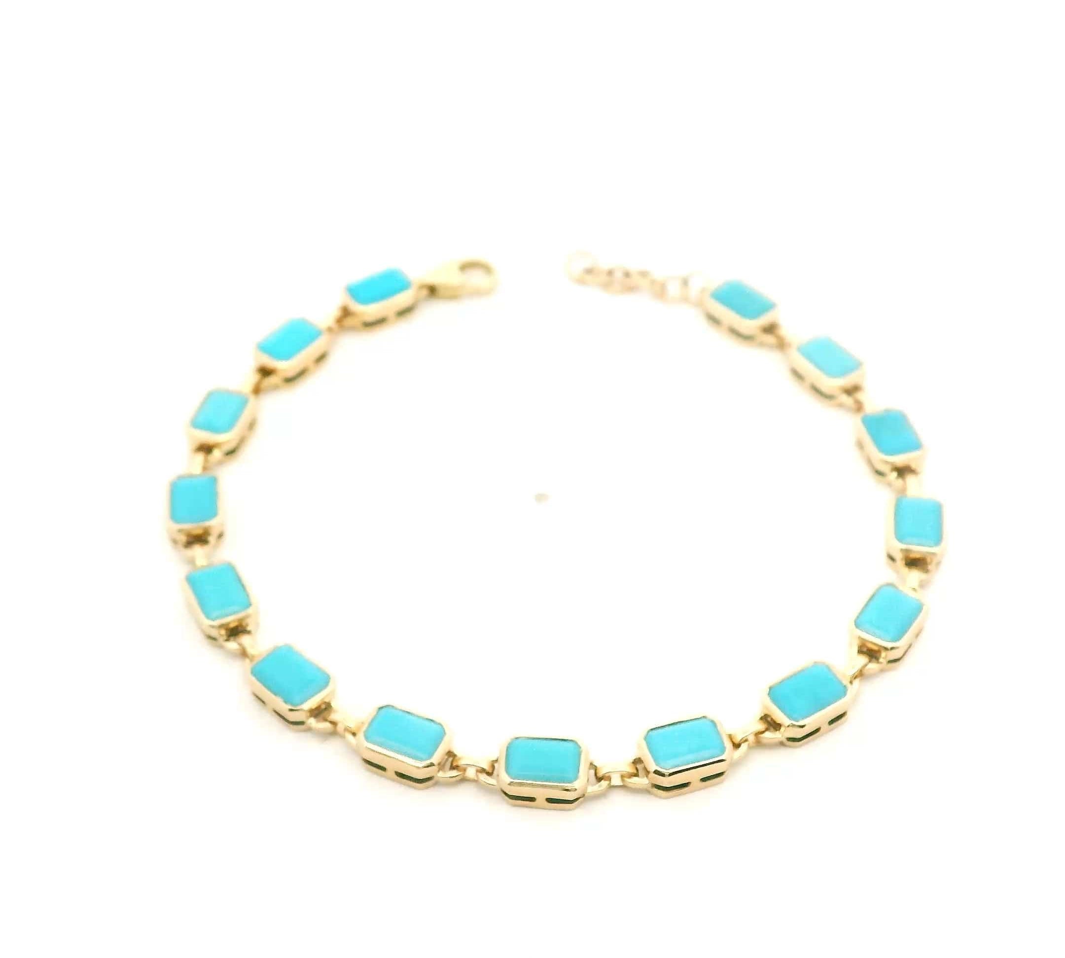 Bracelets 6" / yellow gold 14K Gold Bezel Set Turquoise Tennis Bracelet
