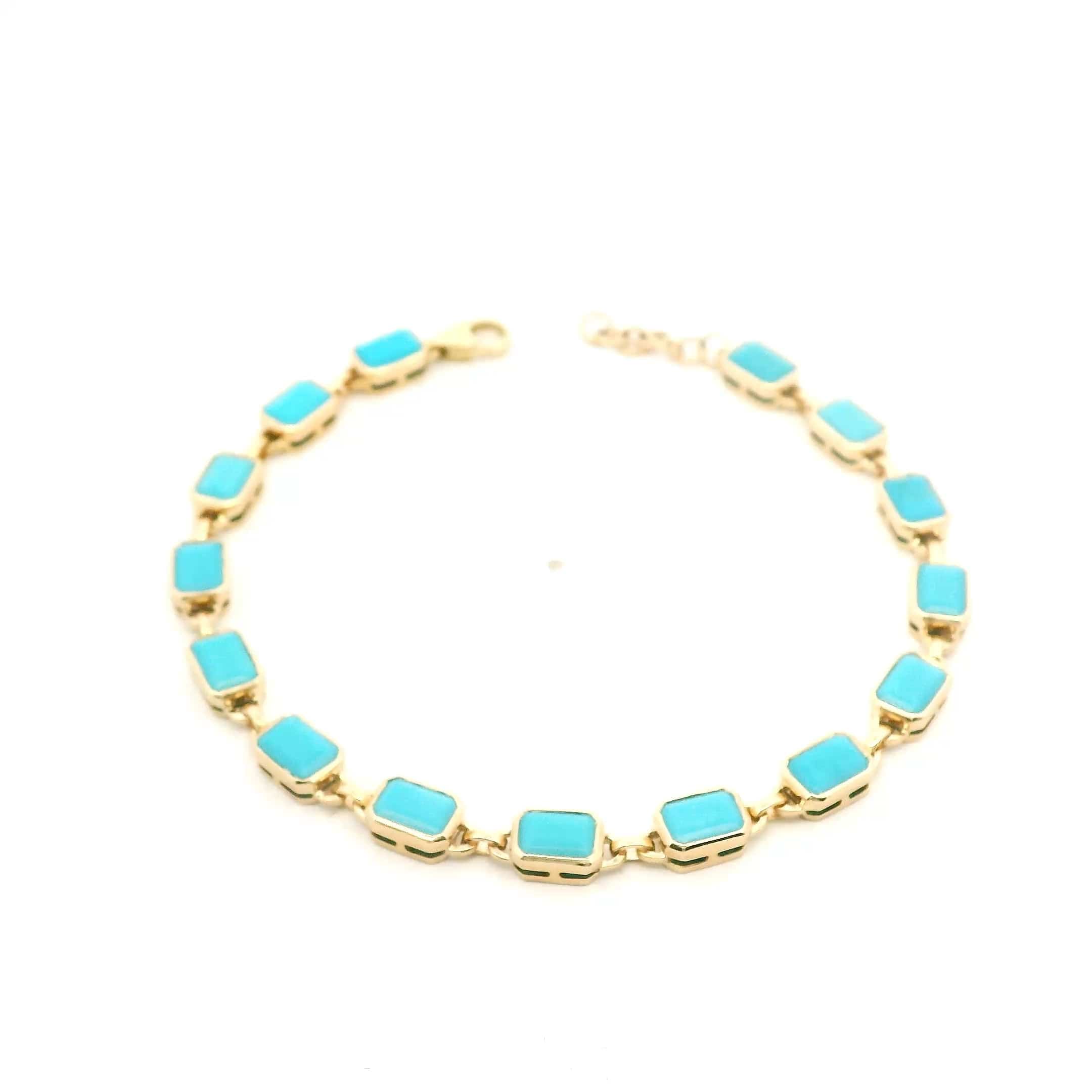 Bracelets 6" / yellow gold 14K Gold Bezel Set Turquoise Tennis Bracelet