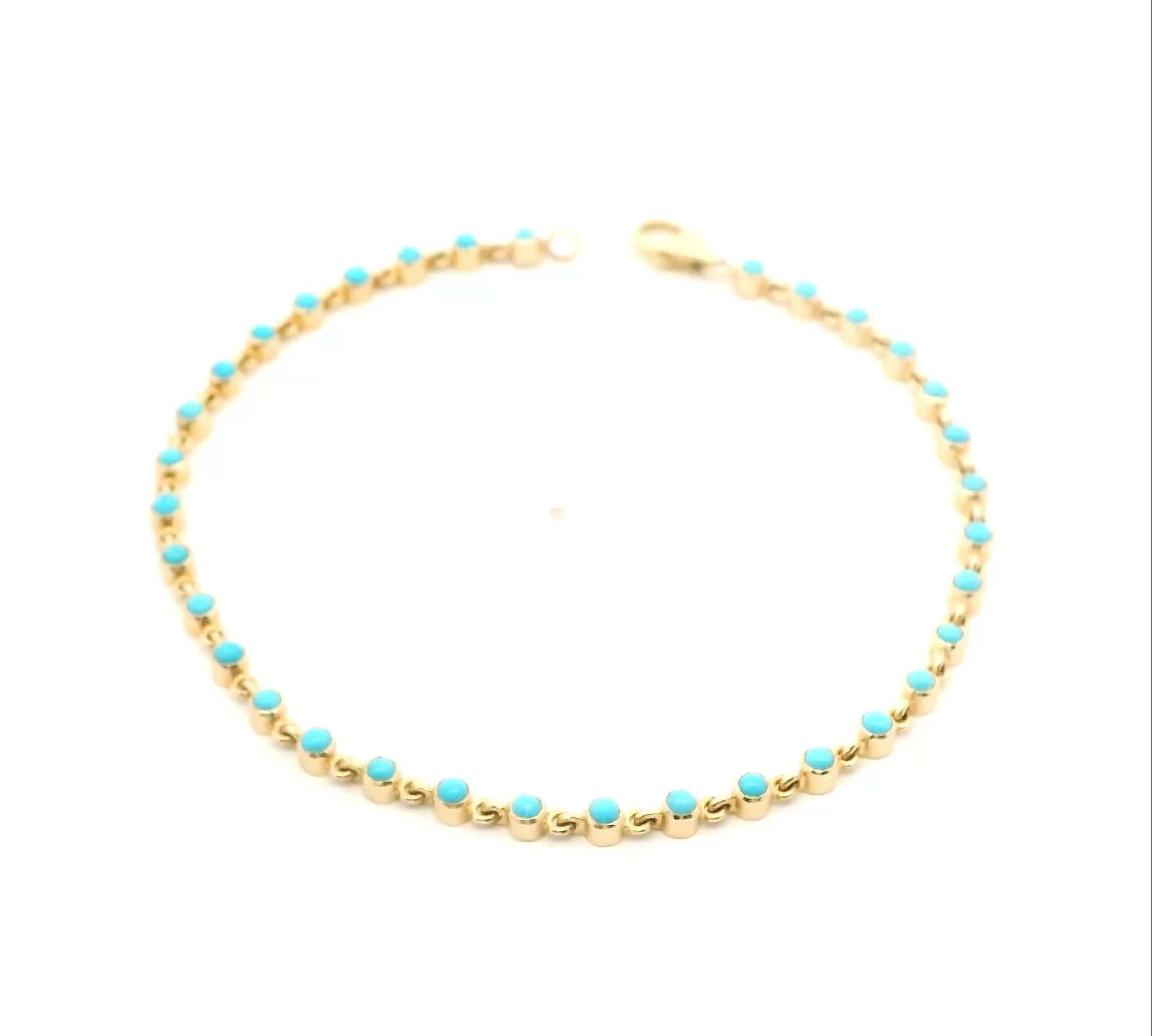 Bracelets 6" / yellow gold 14K Gold Bezel Set Turquoise Tennis Bracelet