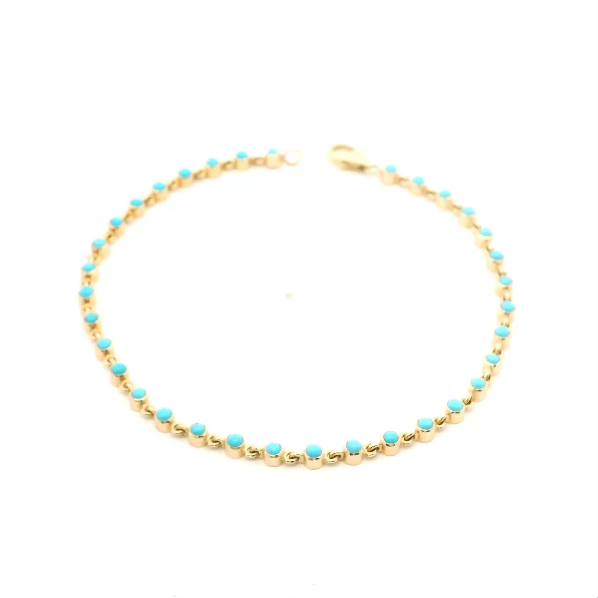 Bracelets 6" / yellow gold 14K Gold Bezel Set Turquoise Tennis Bracelet