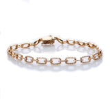 Bracelets 6" / Yellow Gold 14K Gold Flat Open Round Link Micro-Pave Diamonds