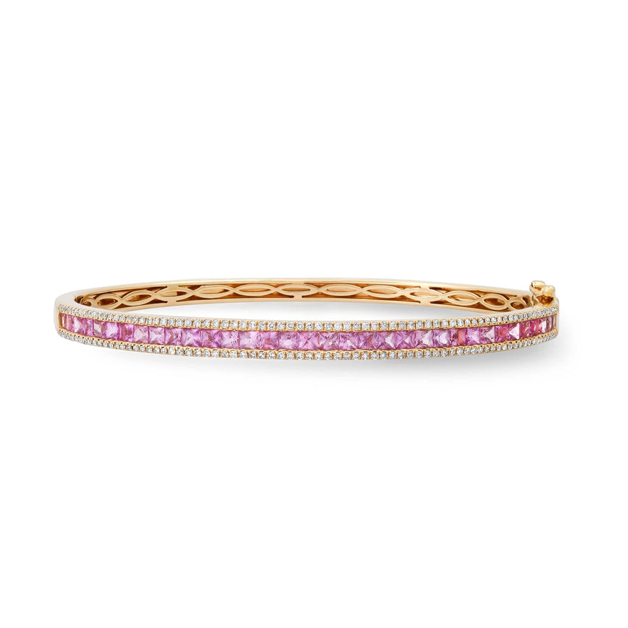 Bracelets 6" / Yellow Gold 14K Gold Pink Sapphire and Diamond Bangle Bracelet
