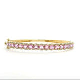Bracelets 6" / Yellow Gold 14K Gold Scalloped Pink Sapphire and Diamond Bangle Bracelet
