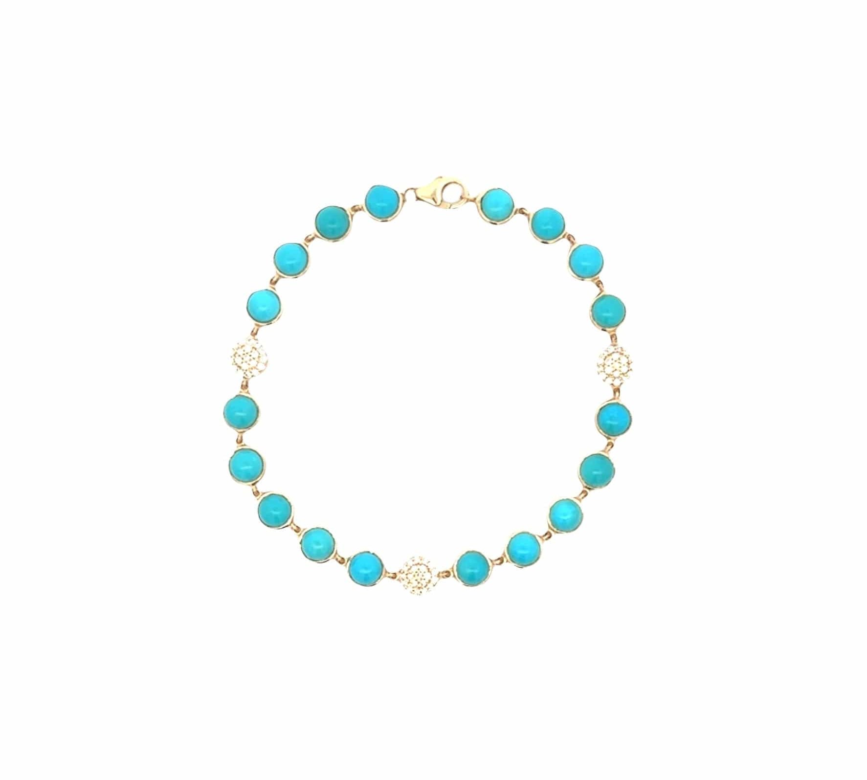 Bracelets 6" / yellow gold 14K Gold Turquoise and Diamond Disc Tennis Bracelet