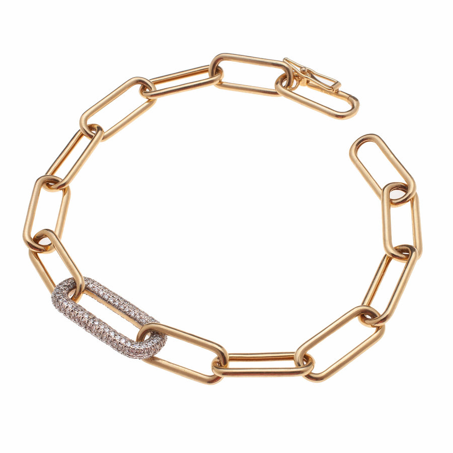 Bracelets 6" / Yellow Gold 14K Paper Clip Bracelet with One Large Micro-Pave Diamond Link