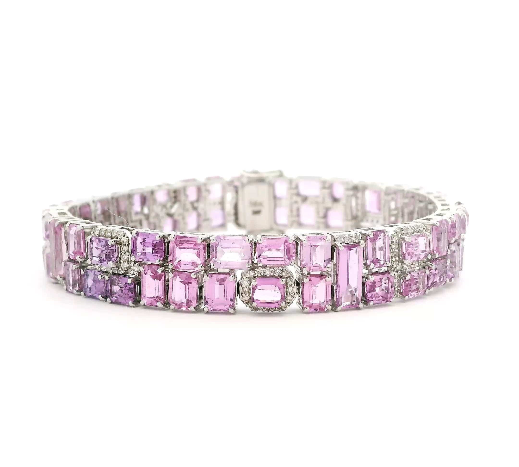 Bracelets 6" / yellow gold / 18K 18K Gold Geometiric Pink Sapphire And Diamonds Bracelet