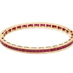 Bracelets 6" / Yellow Gold 18K Gold Princess Cut Ruby Bangle Bracelet