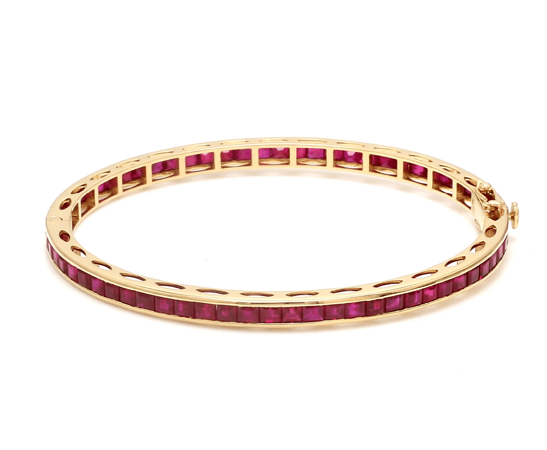 Bracelets 6" / Yellow Gold 18K Gold Princess Cut Ruby Bangle Bracelet