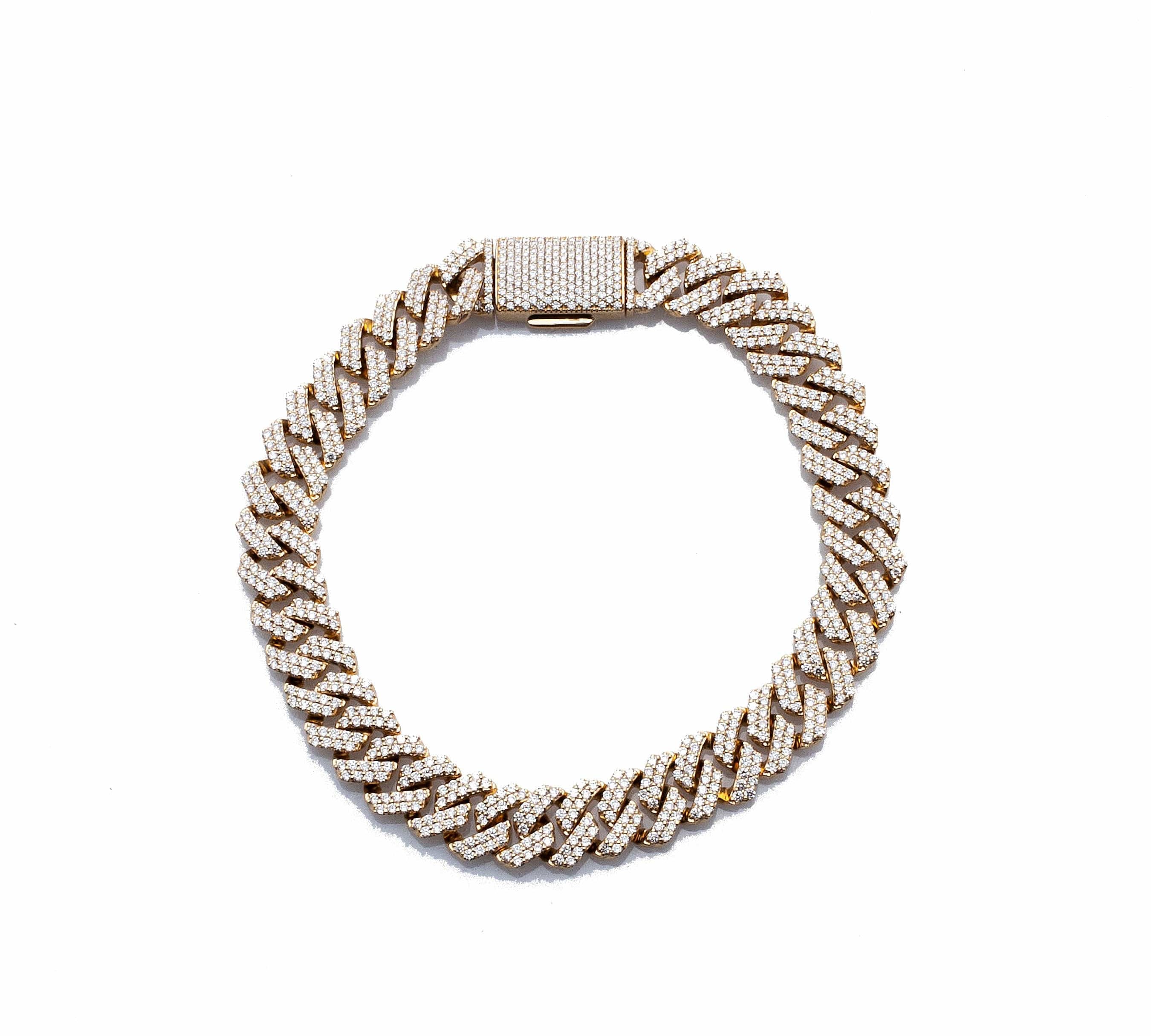 Bracelets 6" / Yellow Gold Medium 14K Gold Jagged Cuban Link Micro-Pave Diamonds and Diamond Clasp