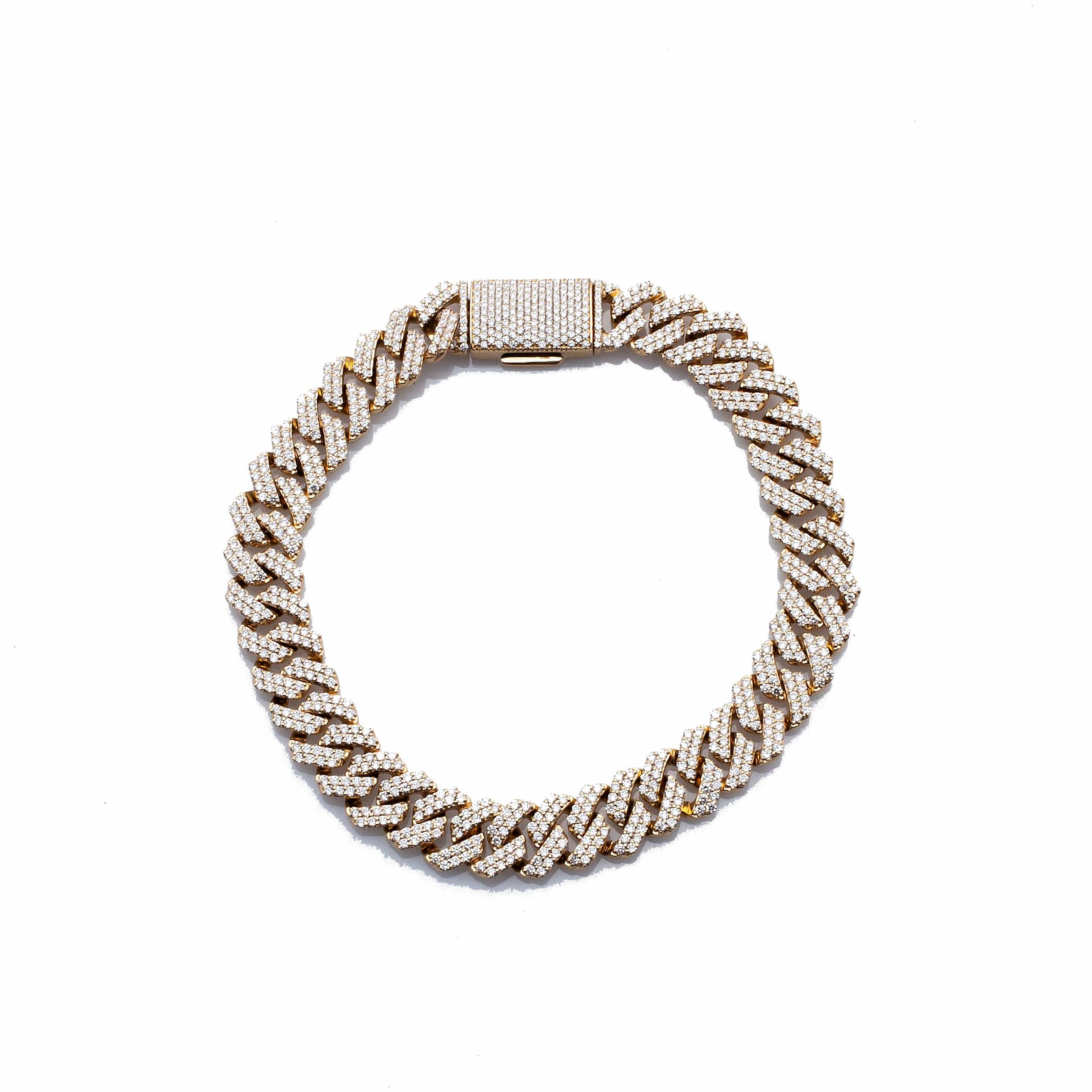 Bracelets 6" / Yellow Gold Medium 14K Gold Jagged Cuban Link Micro-Pave Diamonds and Diamond Clasp